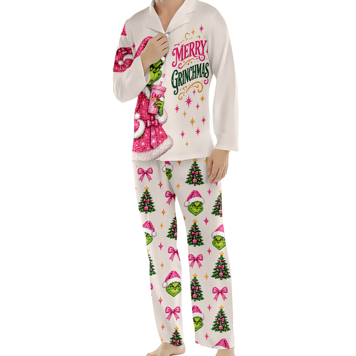 Merry Grinchmas - Personalized Stole Christmas Button Down Pajamas