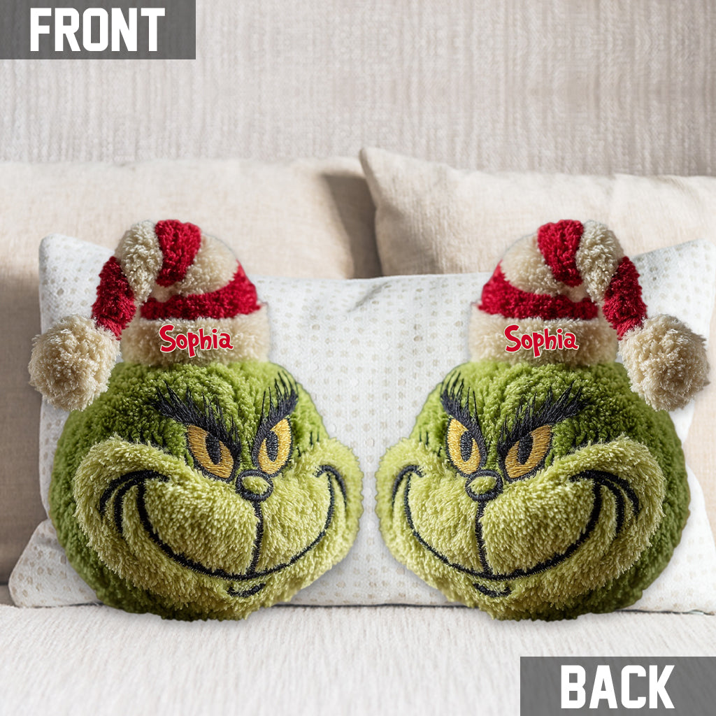 Cadeau de Noël Green Monster personnalisé avec n'importe quel nom - Coussin en forme d'étole de Noël personnalisé