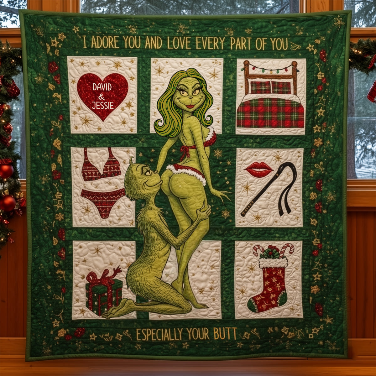 Naughty Green Love - Couverture de Noël étole personnalisée