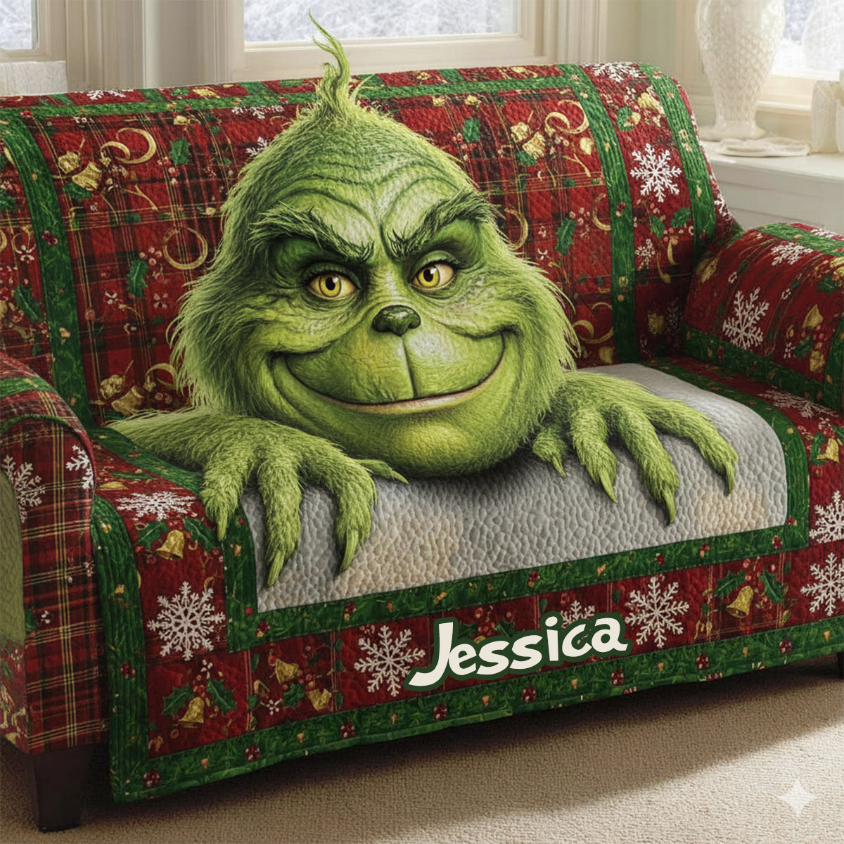Couverture de Noël personnalisée « Joyeux Grinchmas » avec n'importe quel nom - Étole de Noël