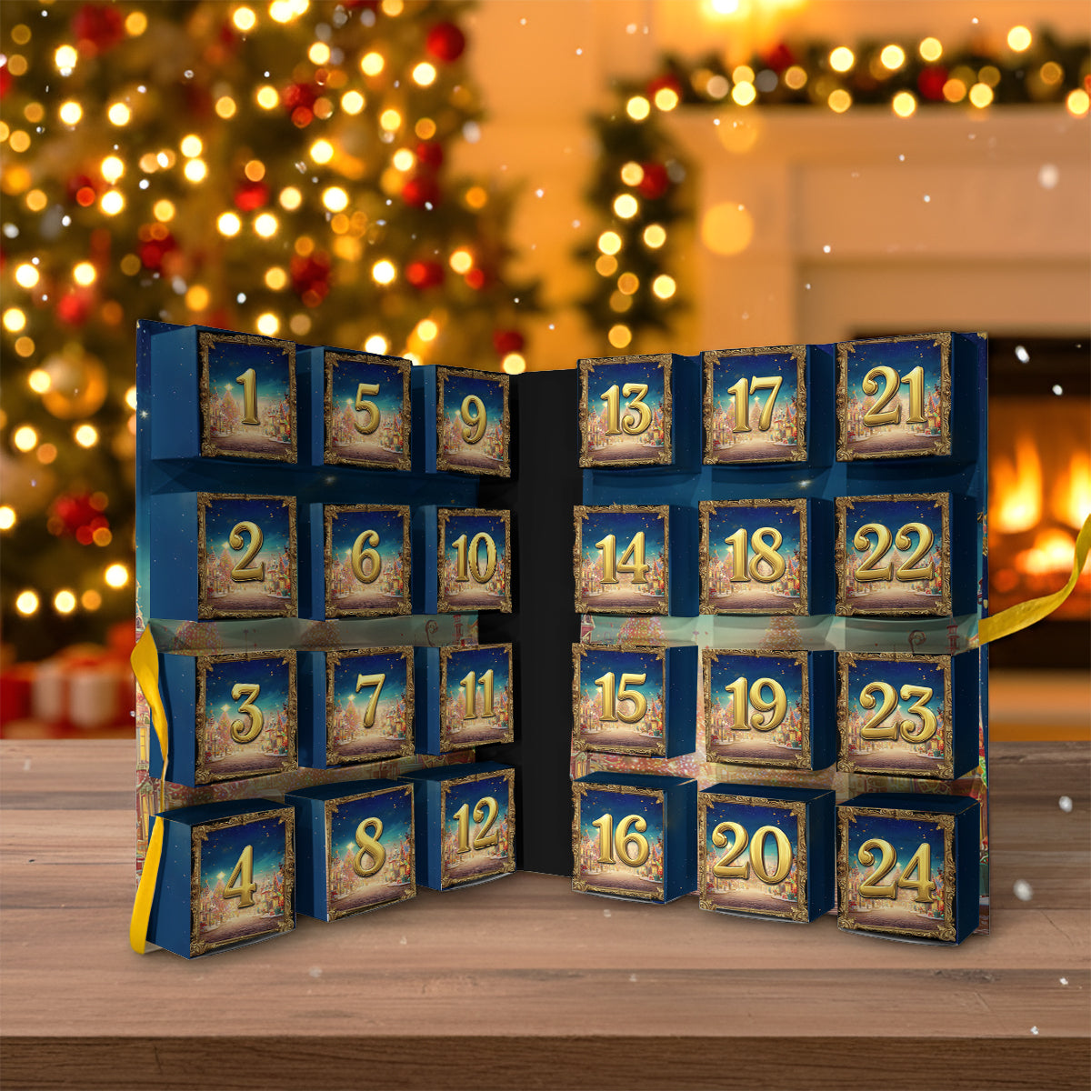 Calendrier de l'Avent vert - Calendrier de l'Avent pliable personnalisé avec étole et décorations