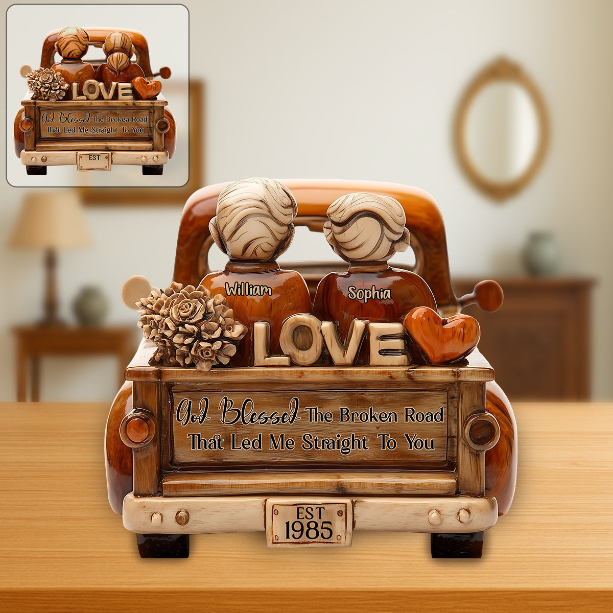 Dieu a béni le chemin sinueux qui m'a mené jusqu'à toi - Plaque en bois personnalisée pour couple