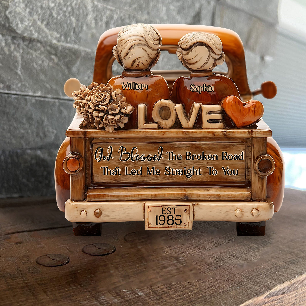 Dieu a béni le chemin sinueux qui m'a mené jusqu'à toi - Plaque en bois personnalisée pour couple