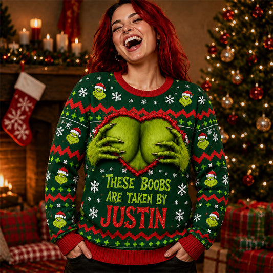 Green Monster, Naughty Christmas Gift - Personalized Stole Christmas Ugly Sweater