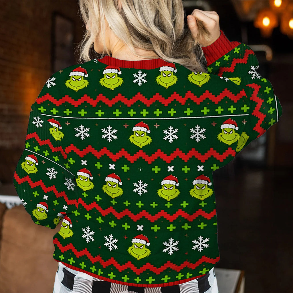 Green Monster, Naughty Christmas Gift - Personalized Stole Christmas Ugly Sweater