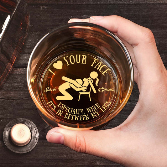 J'aime ton visage entre mes jambes - Verre à whisky gravé personnalisé pour couple