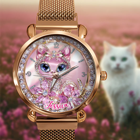 Amoureux des chats - Montre-bracelet personnalisée pour femme avec un chat 