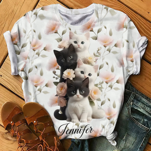 Adorables chatons - T-shirt personnalisé avec motif chat - Motif intégral