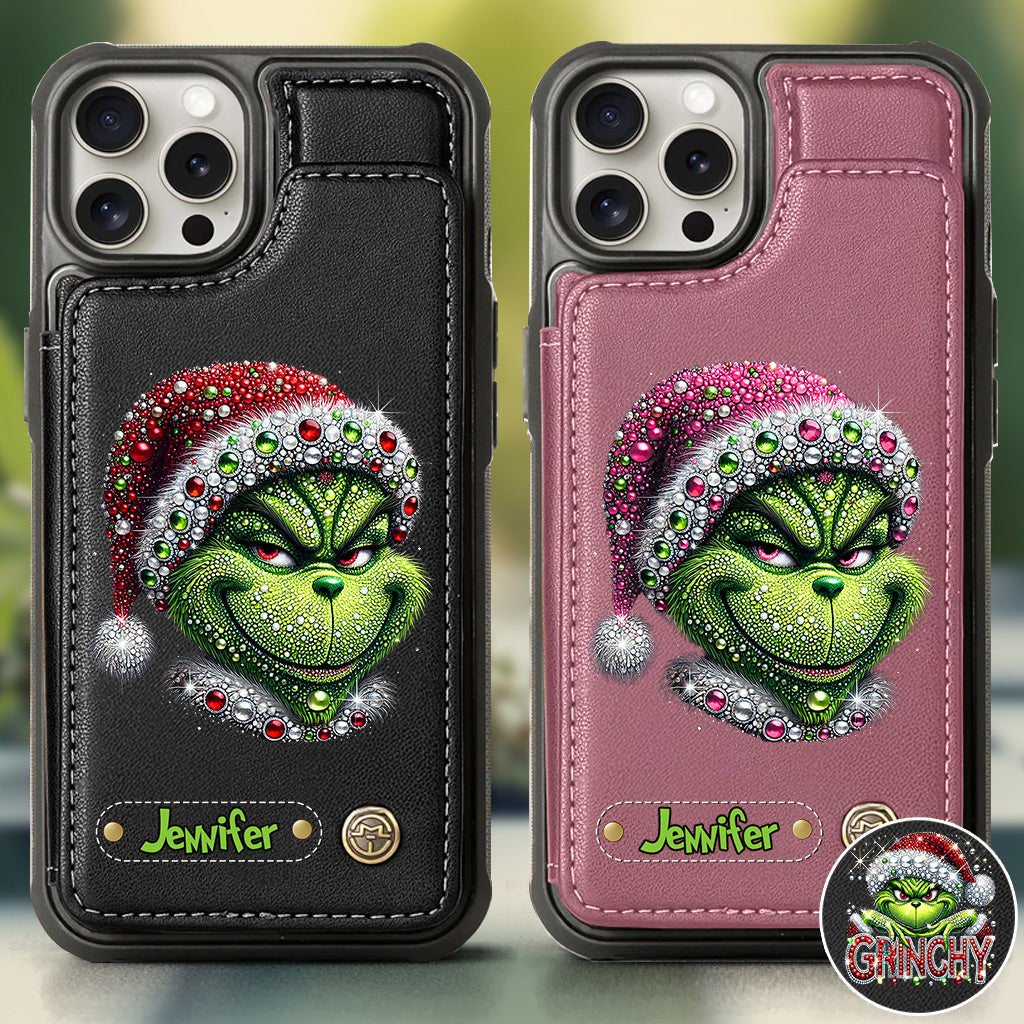 Joyeux Grinchmas - Étui portefeuille/téléphone personnalisé avec étole de Noël