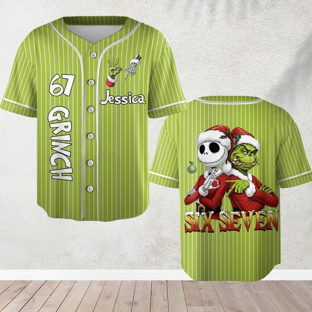 Funny Six Seven Meme Christmas Nightmare Green Monster - Personalized Stole Christmas Baseball Jersey