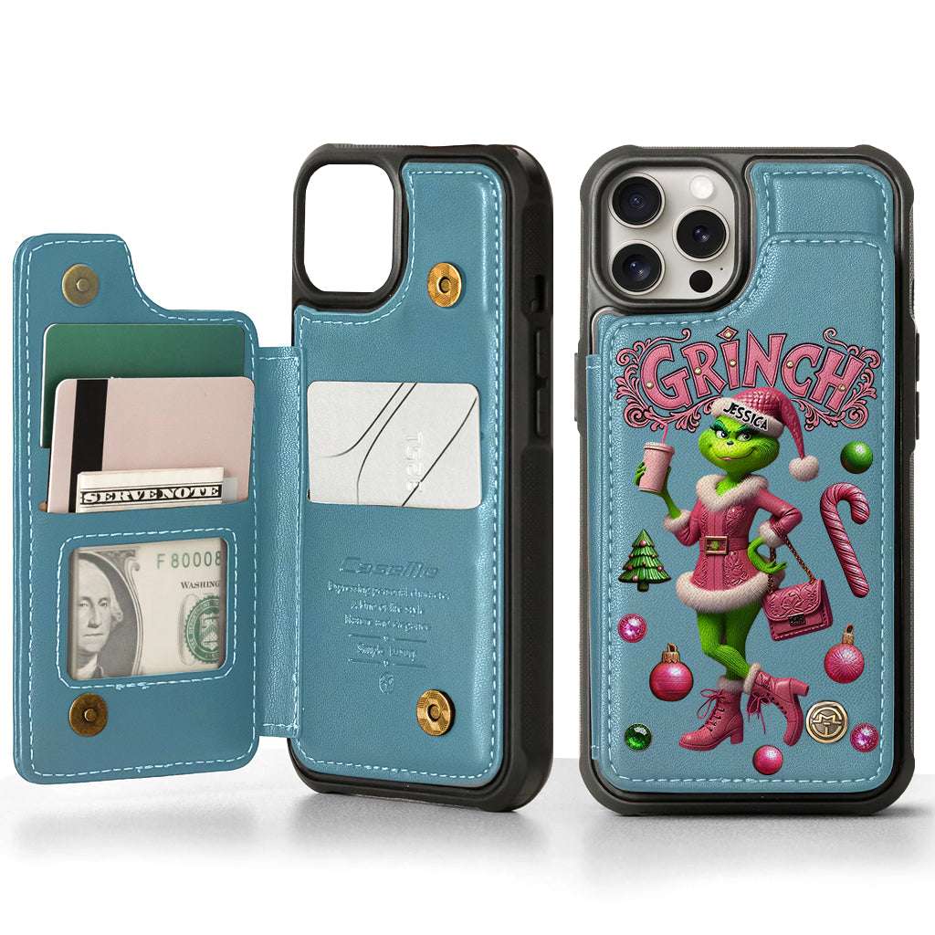 Joyeux Grinchmas - Étui portefeuille/téléphone personnalisé avec étole de Noël