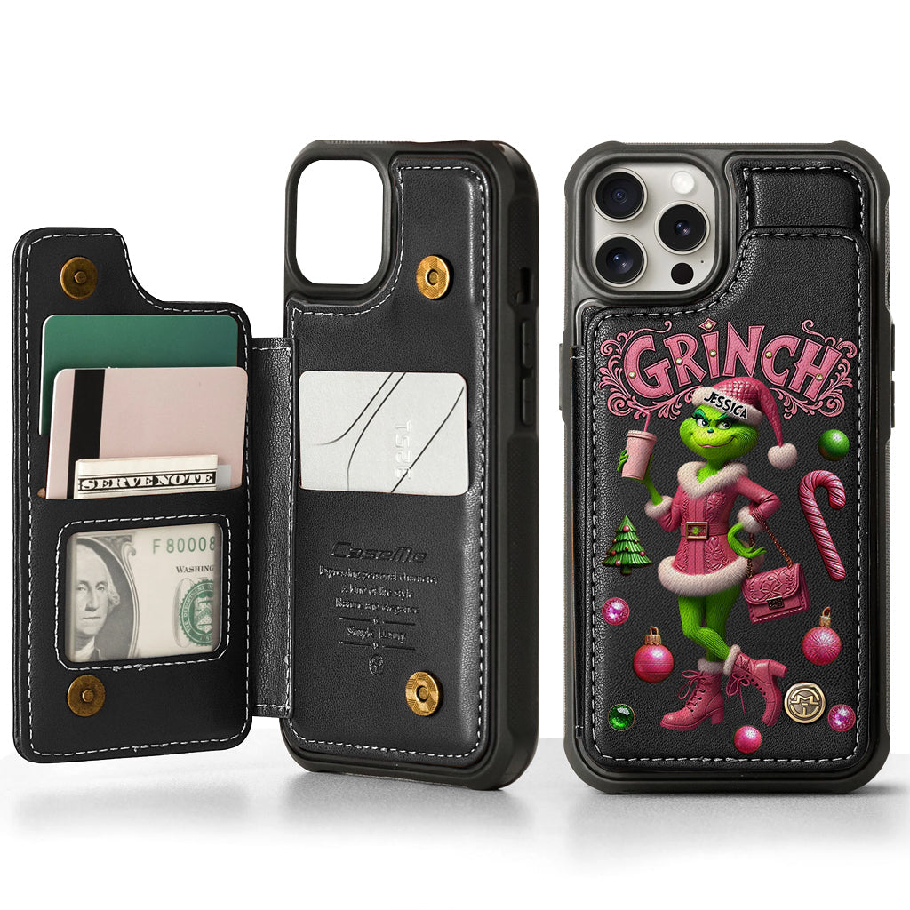 Joyeux Grinchmas - Étui portefeuille/téléphone personnalisé avec étole de Noël