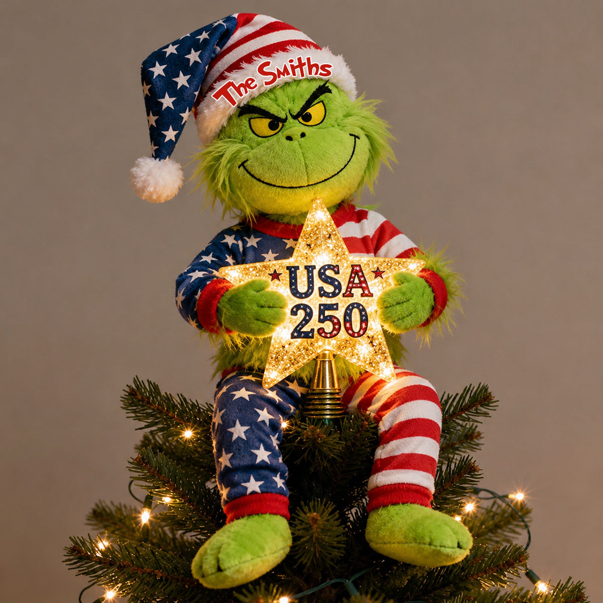 250 USA - Personalized Stole Christmas LED Light Tree Topper