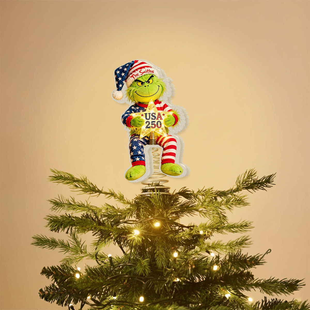 250 USA - Personalized Stole Christmas LED Light Tree Topper