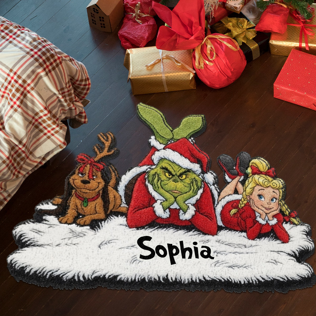 Joyeux Noël Vert - Étole de Noël personnalisée Tapis touffeté antidérapant