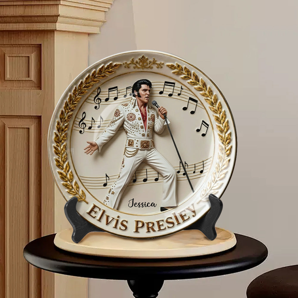 Falling In Love With You - Personalized King of Rock and Roll Ceramic Round Plate