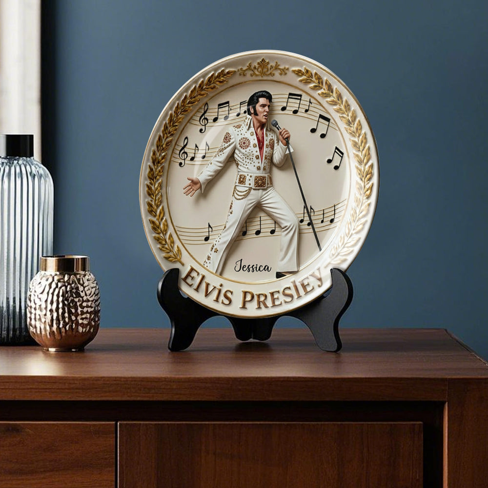 Falling In Love With You - Personalized King of Rock and Roll Ceramic Round Plate