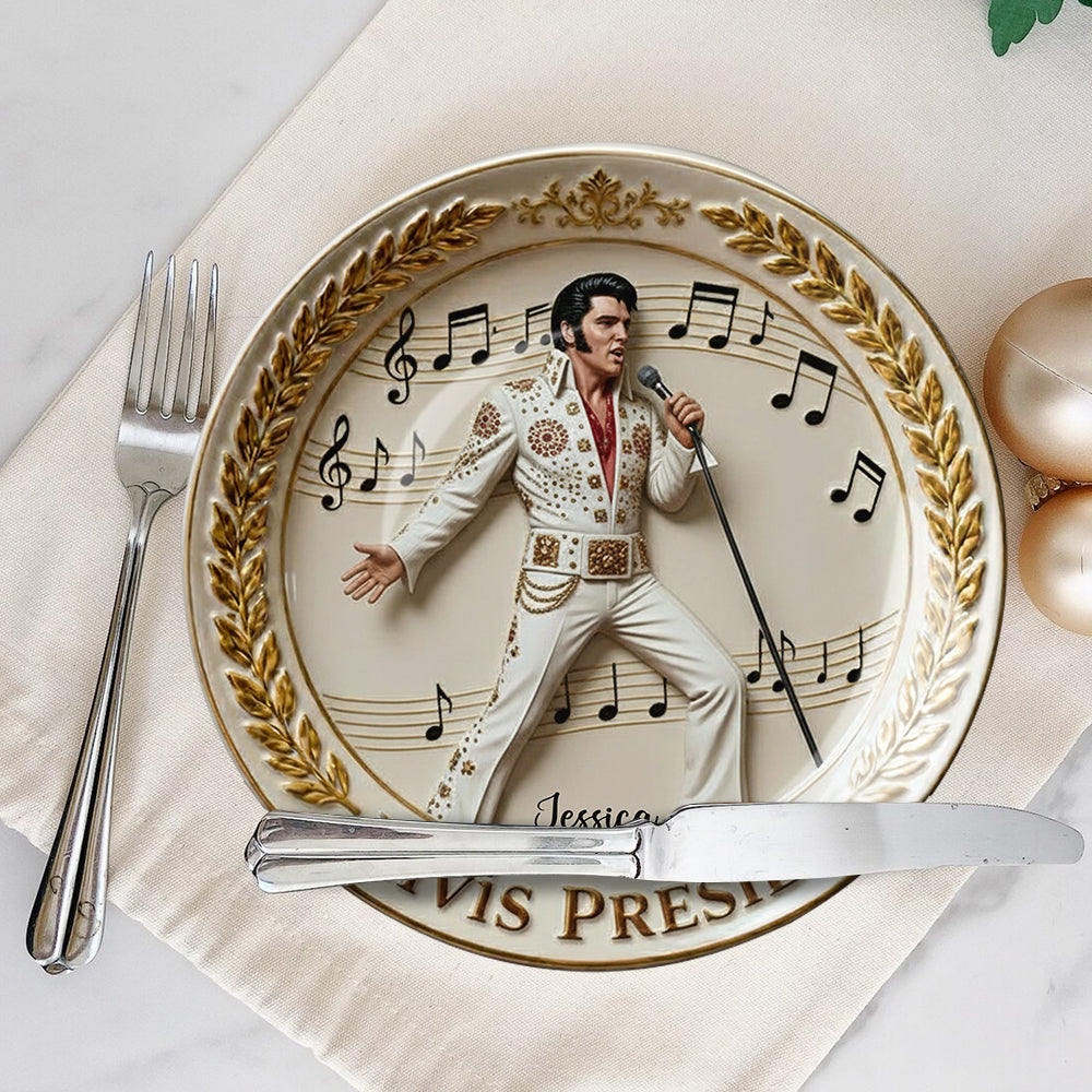 Falling In Love With You - Personalized King of Rock and Roll Ceramic Round Plate