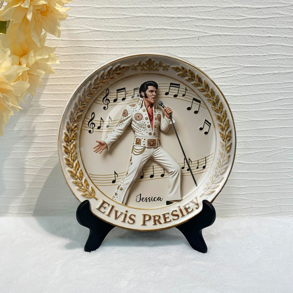Falling In Love With You - Personalized King of Rock and Roll Ceramic Round Plate