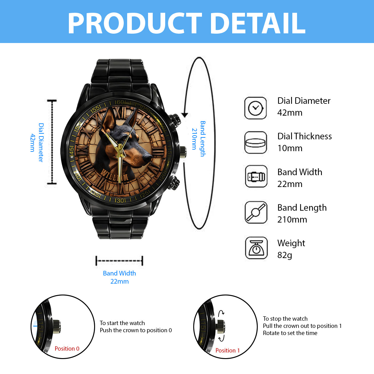 Montre-bracelet personnalisée pour chien Brave Doberman Pinscher