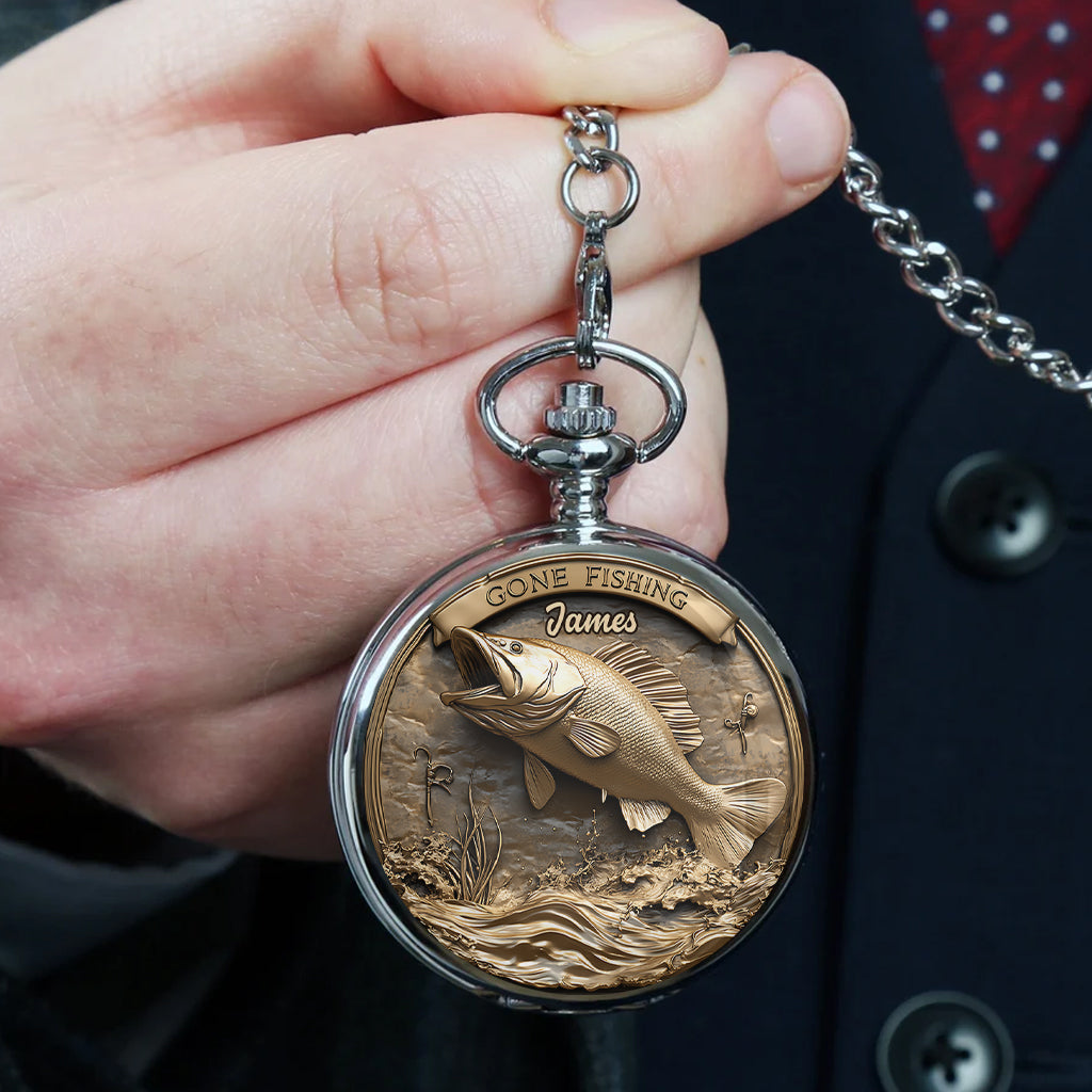 Montre de poche de pêche personnalisée « Parti pêcher »