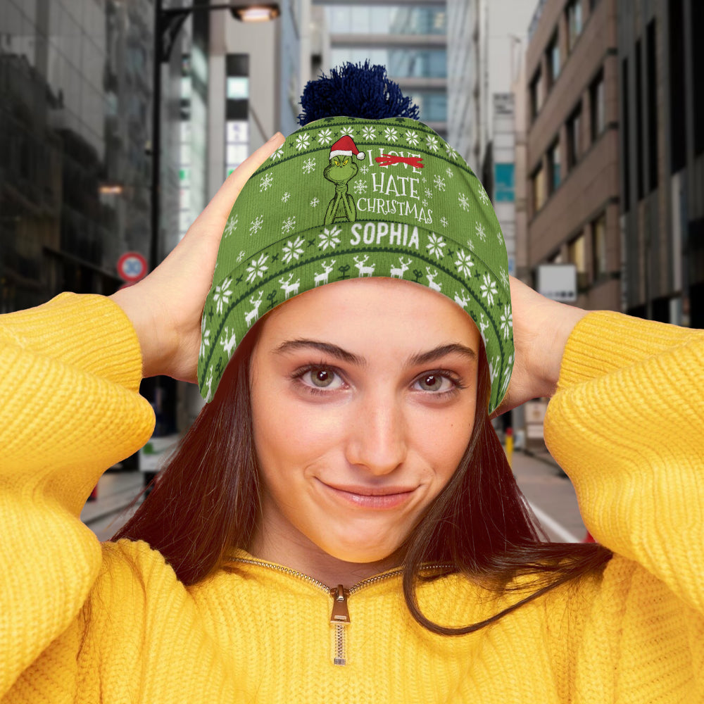 I Hate Christmas Green Monster - Personalized Stole Christmas Beanie Hat