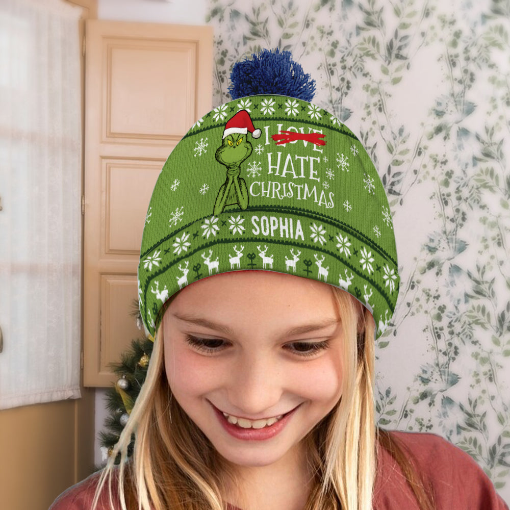 I Hate Christmas Green Monster - Personalized Stole Christmas Beanie Hat