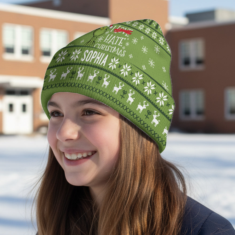 I Hate Christmas Green Monster - Personalized Stole Christmas Beanie Hat