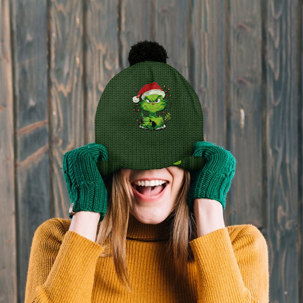 Lumière verte de Grinchmas - Bonnet de Noël personnalisé avec étole