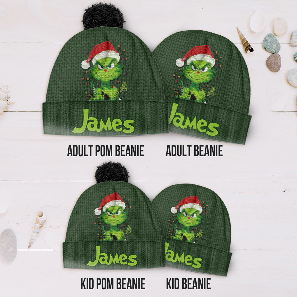 Lumière verte de Grinchmas - Bonnet de Noël personnalisé avec étole
