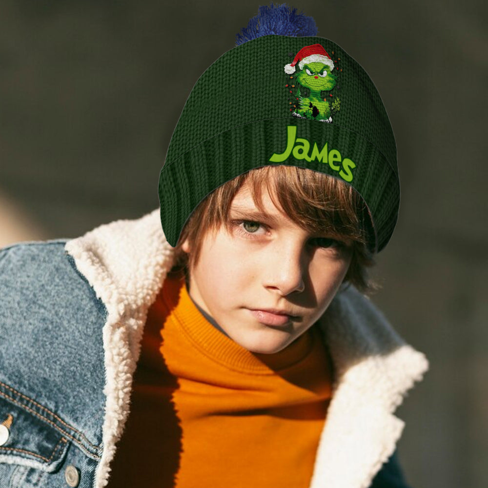 Lumière verte de Grinchmas - Bonnet de Noël personnalisé avec étole
