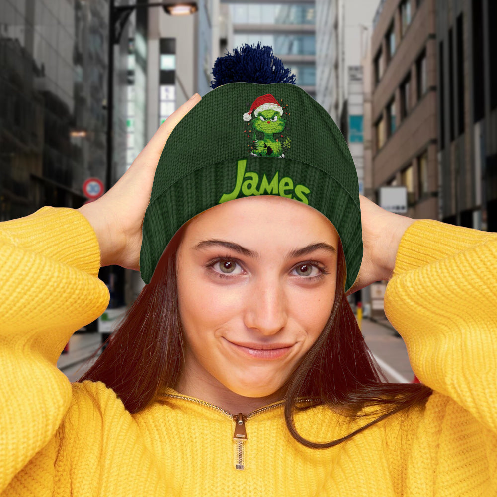 Lumière verte de Grinchmas - Bonnet de Noël personnalisé avec étole