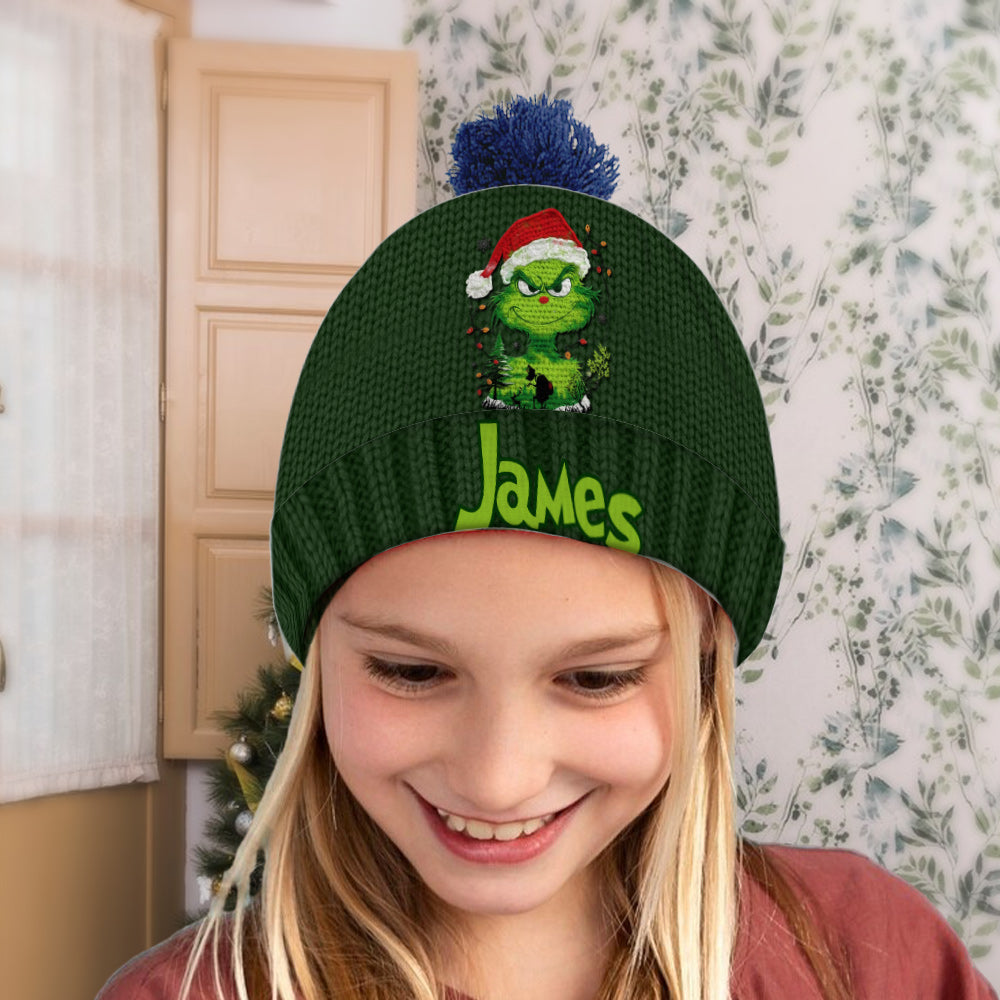 Lumière verte de Grinchmas - Bonnet de Noël personnalisé avec étole