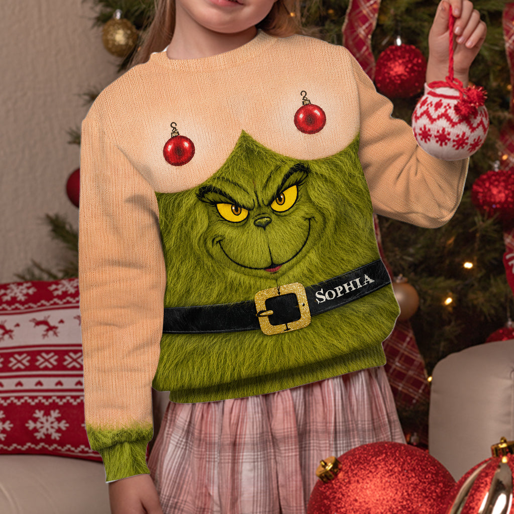 Funny Green Woman - Personalized Stole Christmas Ugly Sweater