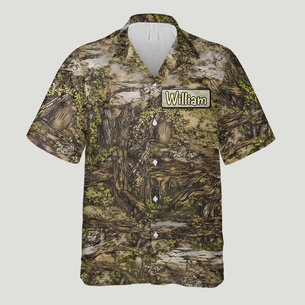 Chemise hawaïenne de pêche personnalisée à motif camouflage « Papa's Keepers »