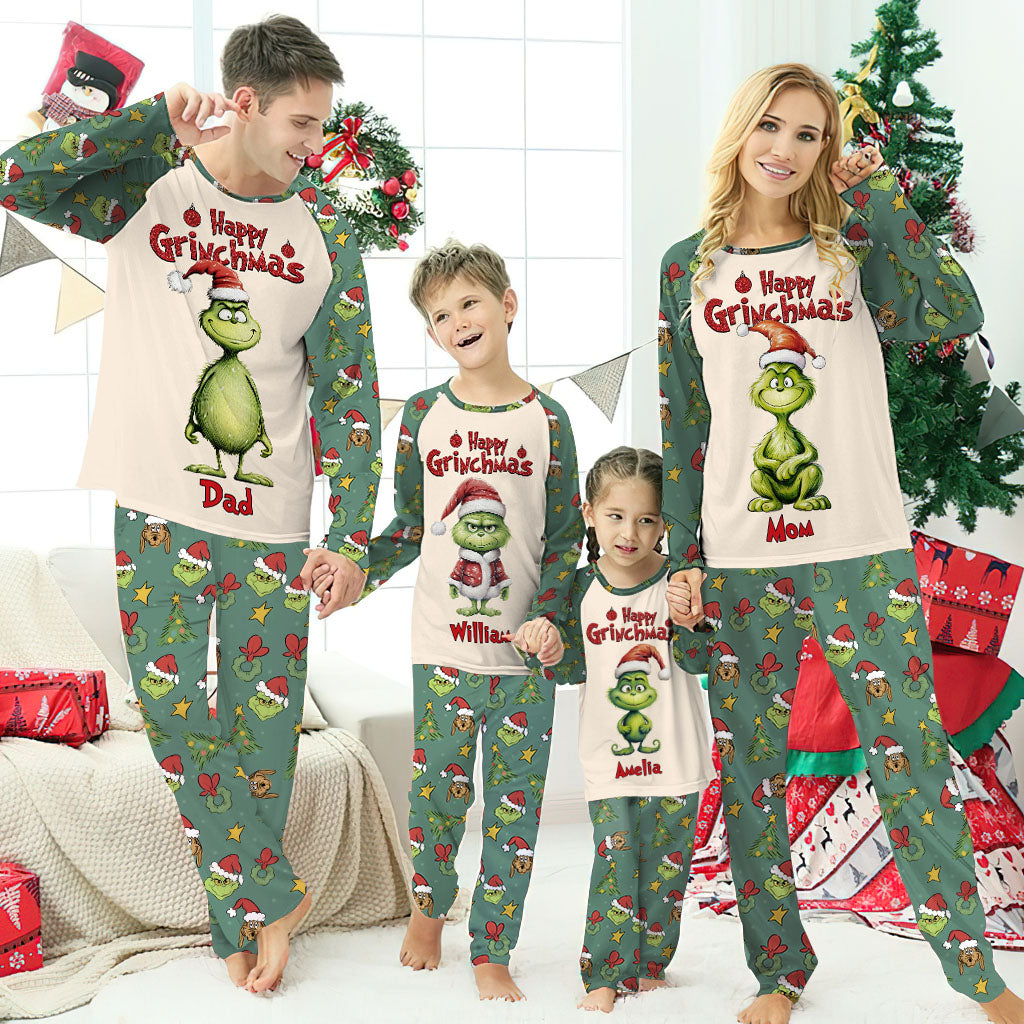 Joyeux Grinchmas - Ensemble pyjama de Noël personnalisé avec étole