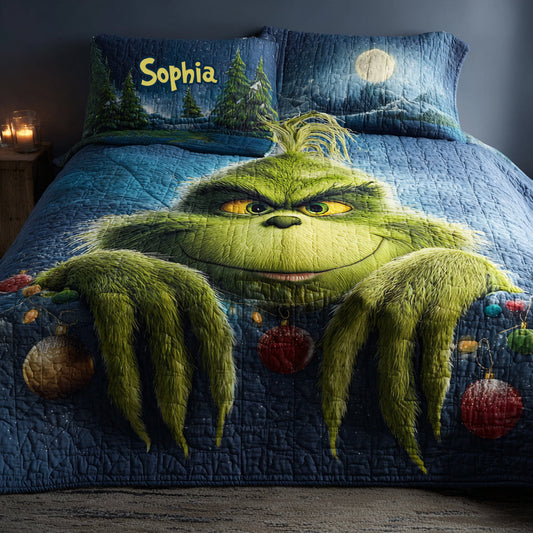 Green Furry Christmas - Personalized Stole Christmas Quilt Set