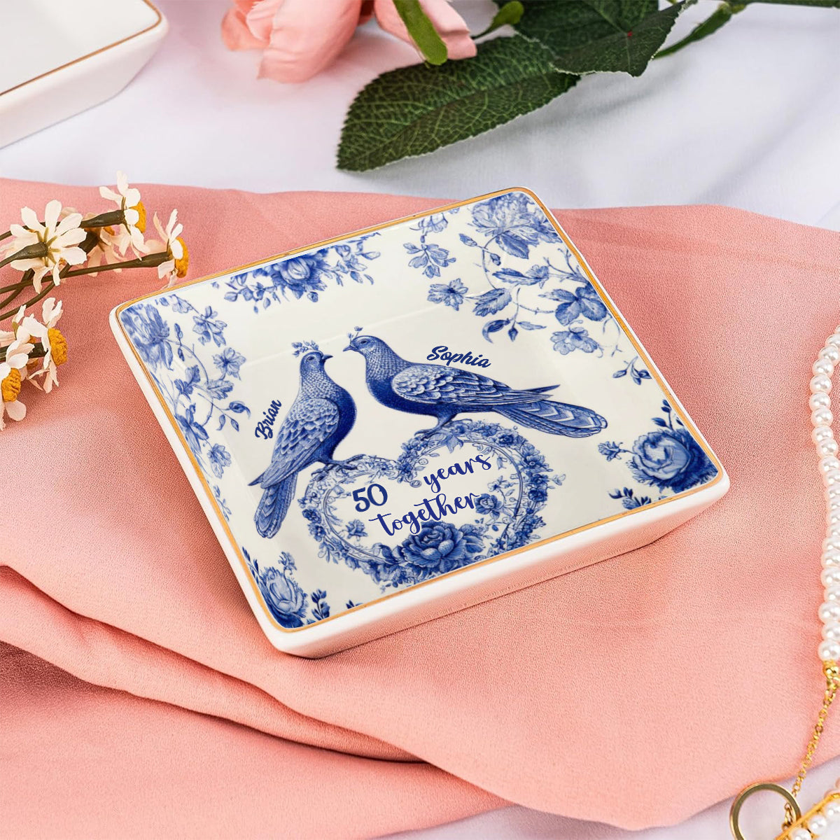 Couple fêtant ses 50 ans de vie commune - Plat à bijoux personnalisé et imprimé
