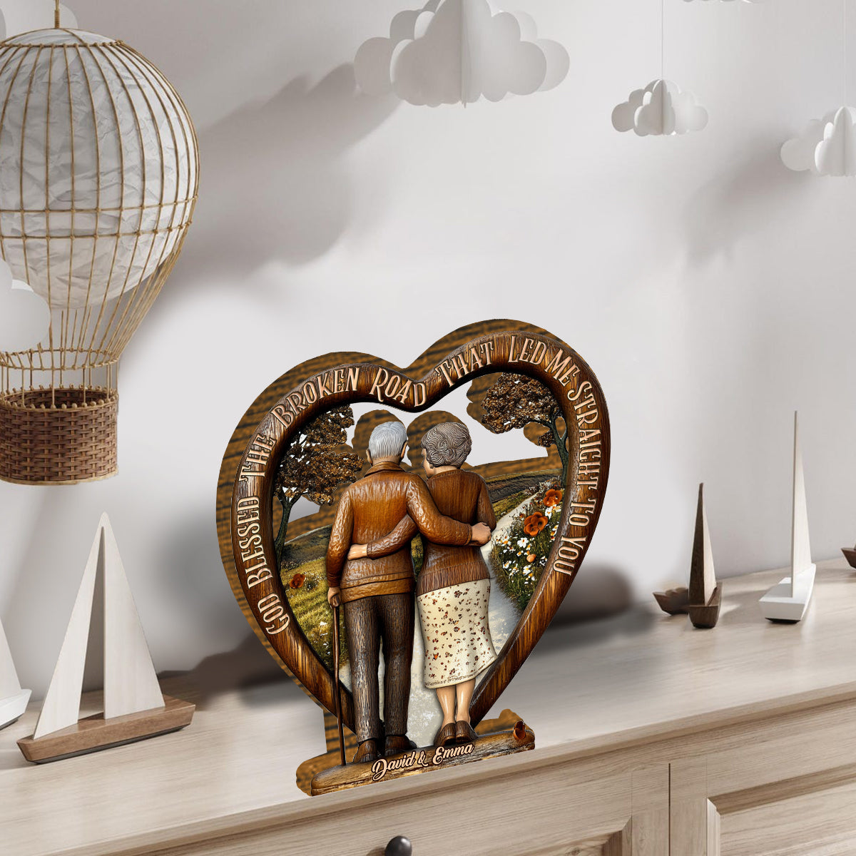 Dieu a béni le chemin semé d'embûches - Plaque en bois personnalisée pour couple