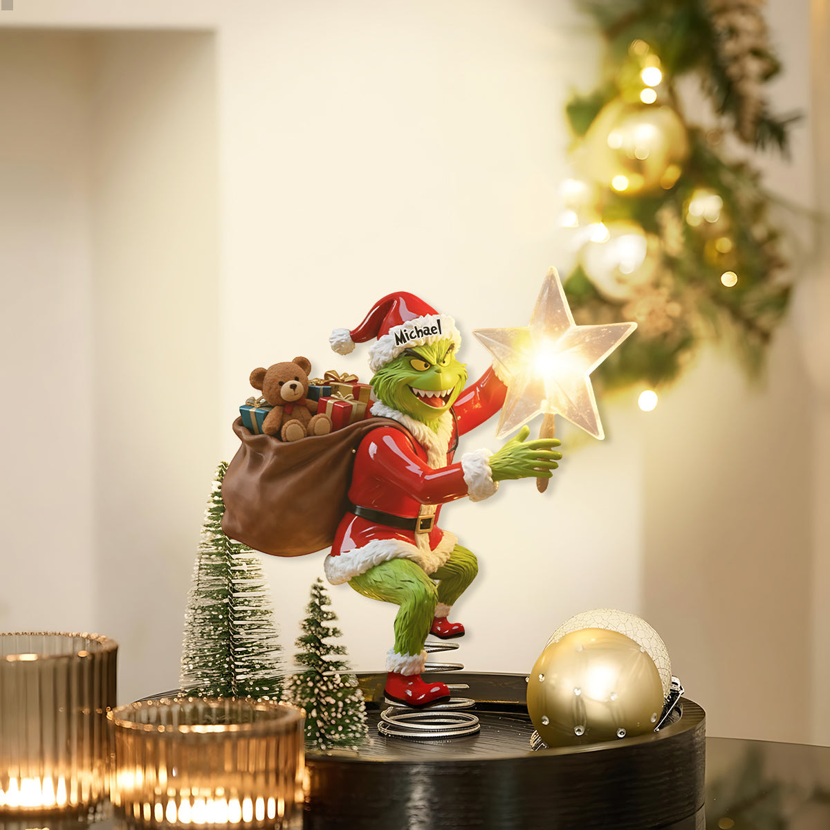 Joyeux Grinchmas - Étole de Noël personnalisée avec guirlande lumineuse LED pour sapin de Noël