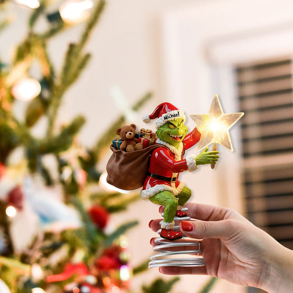 Joyeux Grinchmas - Étole de Noël personnalisée avec guirlande lumineuse LED pour sapin de Noël