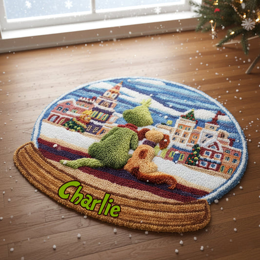 Green Monster With Dog - Personalized Stole Christmas Non-Slip Tufted Rug
