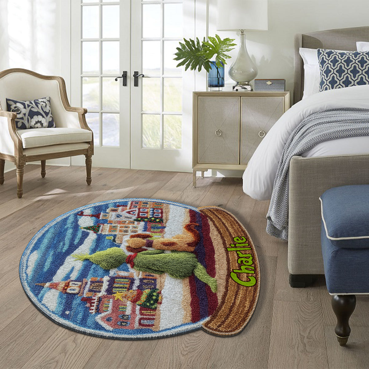 Monstre Vert avec Chien - Étole de Noël personnalisée Tapis touffeté antidérapant