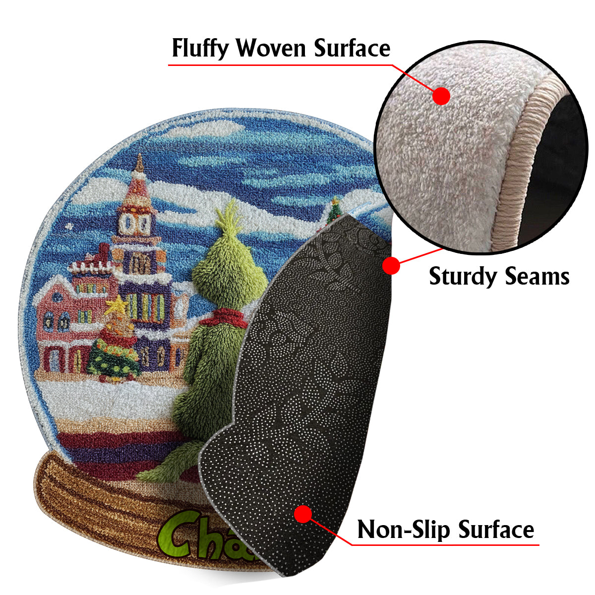 Monstre Vert avec Chien - Étole de Noël personnalisée Tapis touffeté antidérapant