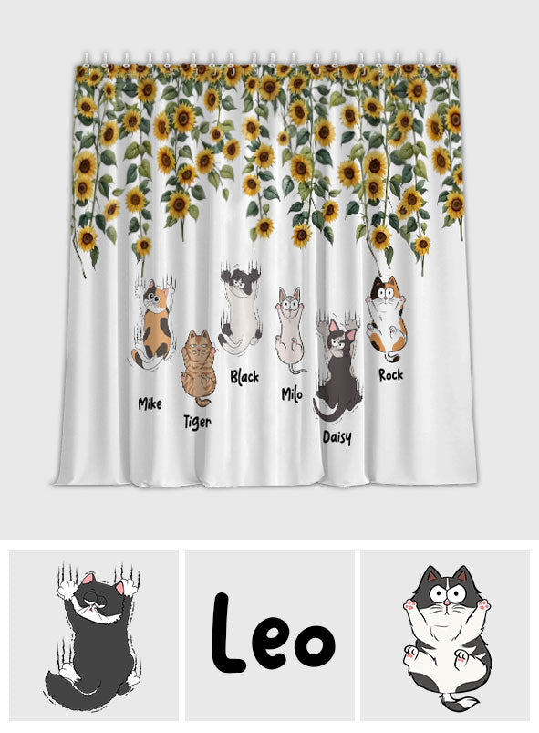 Ensemble de rideaux occultants personnalisés à motifs de chats mignons et de tournesols