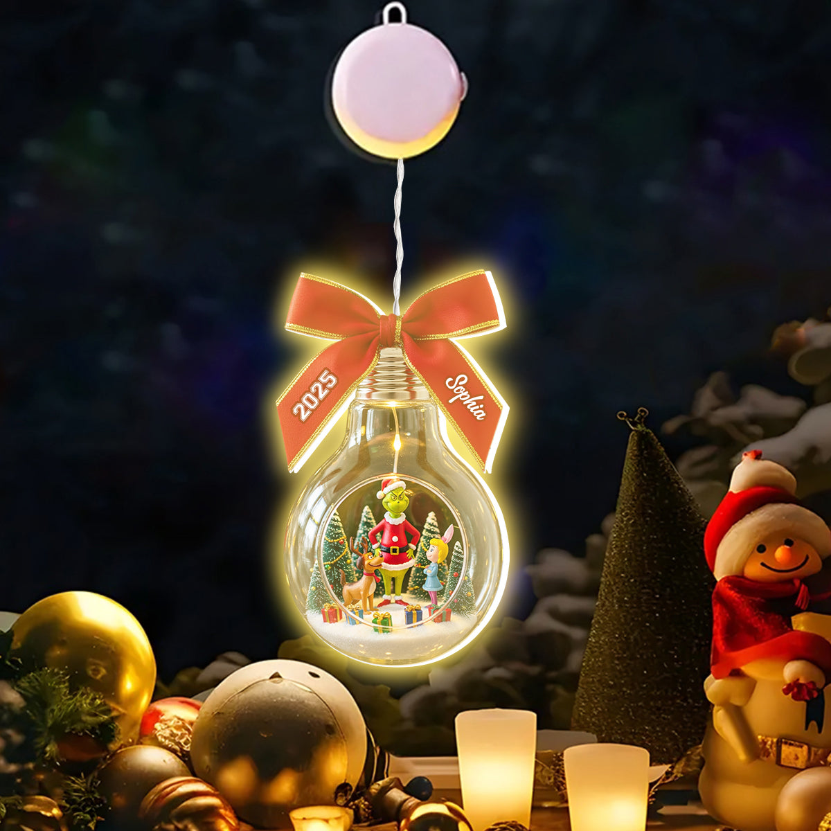 Merry Grinchmas - Personalized Stole Christmas LED Light Ornament