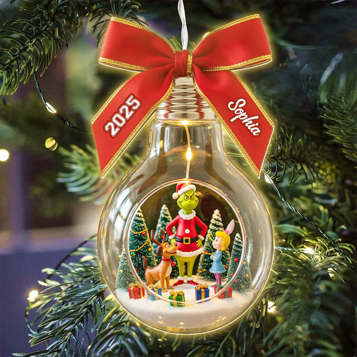 Merry Grinchmas - Personalized Stole Christmas LED Light Ornament