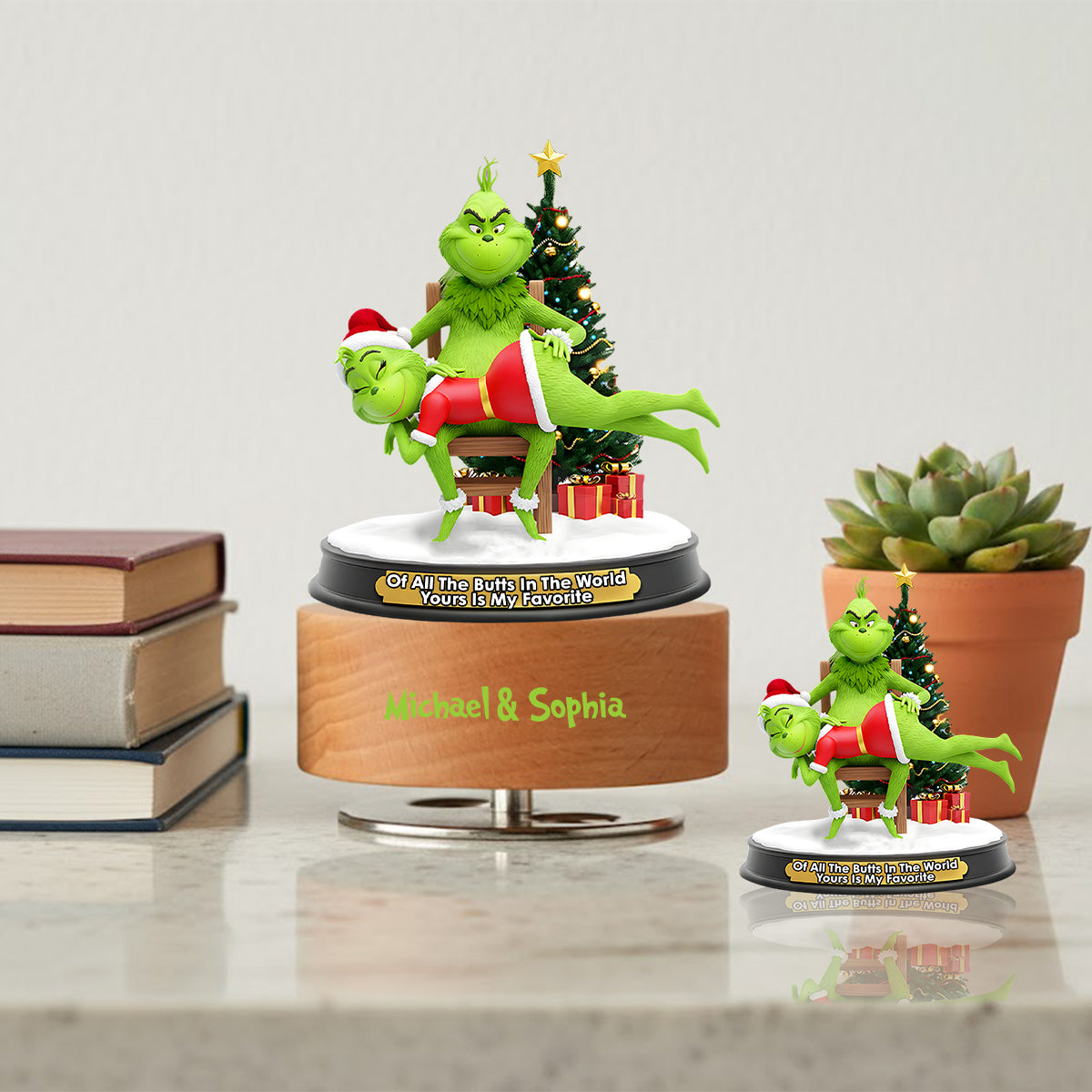 Couple Grinchmas - Étole de Noël personnalisée Plaque musicale rotative