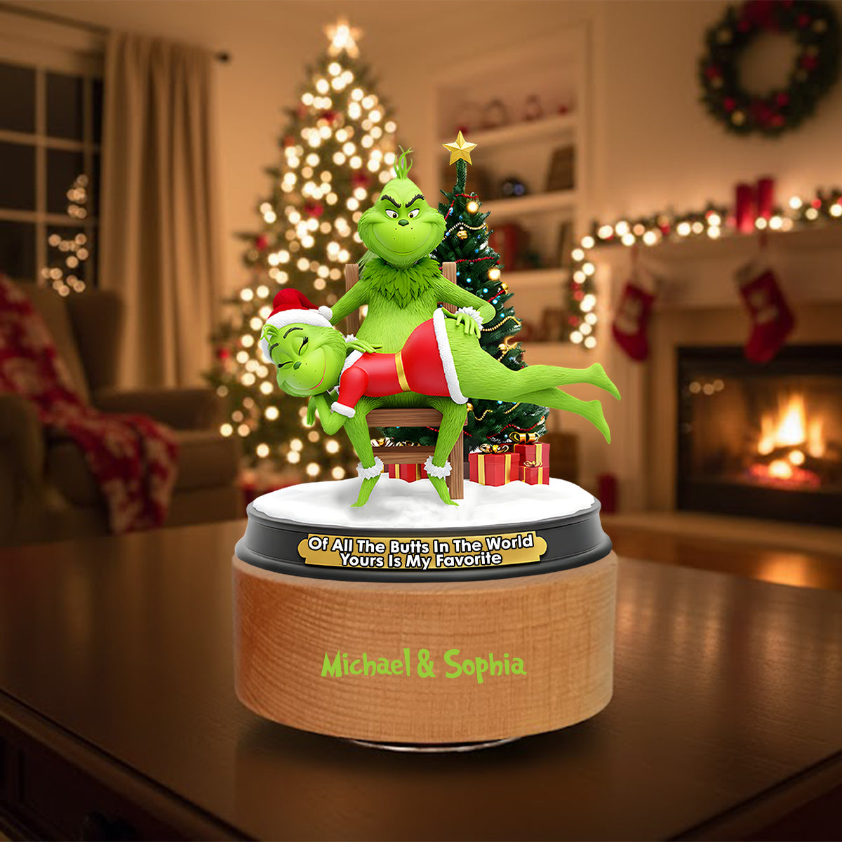 Couple Grinchmas - Étole de Noël personnalisée Plaque musicale rotative