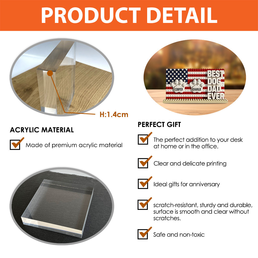 Meilleur papa de chien au monde - Plaque acrylique personnalisée en forme de chien
